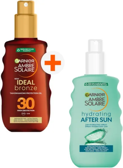 Garnier Ambre Solaire Set - Spray după soare și ulei de protecție solară, SPF30, 200 + 150 ml