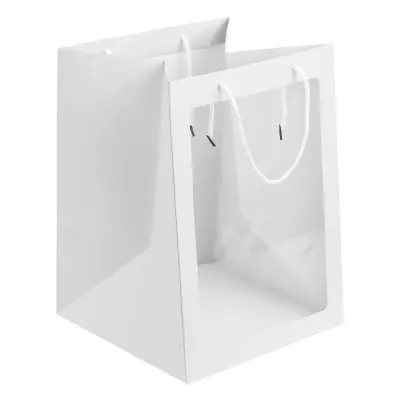 Pungi hârtie cu fereastră - alb (set 10 buc) - 30x20x20cm