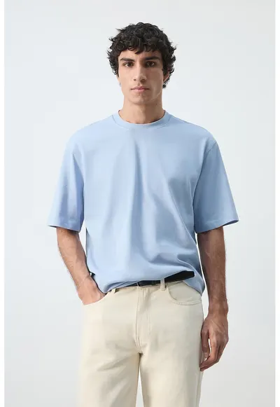 Tricou heavy cu croiala relaxed-fit - Albastru pastel