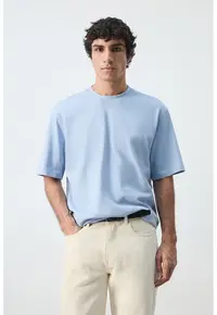Tricou heavy cu croiala relaxed-fit - Albastru pastel