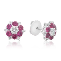 Cercei florali din aur alb cu rubine de 1.2ct si diamante de 0.6ct