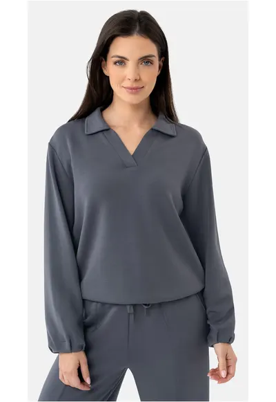 Bluza de trening dama cu guler - decolteu in V - uni - Regular Fit - B-Nalia - grafit - Gri grafit