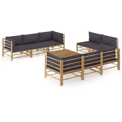 Gossi set mobilier de gradina cu perne gri inchis, 9 piese, bambus