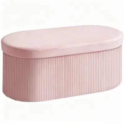 HOMCOM Pouf pliabil cu spațiu de depozitare modern, tapițat cu catifea, 72L, pentru living și dormitor, 76x38x35 cm, Roz | Aosom Romania