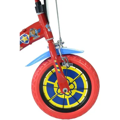 Bicicleta copii Dino Bikes Paw Patrol 14 inch, varsta 4-7 ani, inaltimea 95-115 cm, frana de mana pe roata fataspate, pinion spate fix, roti ajutatoare detasabile