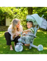 Tricicleta pentru copii Momi Solivia Grey, 4 in 1, transformabila, maner telescopic, roti pivotante, scaun reglabil, greutate suportata 25 kg