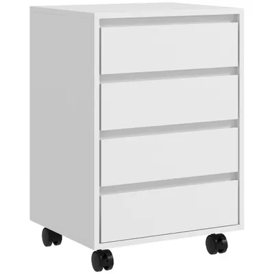 HOMCOM Comodă de Birou cu 4 Sertare și Roți pentru Studiu 46x40x65 cm Alb | Aosom Romania