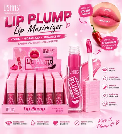 Set 24 Luciuri de Buze Volumizante USHAS Lip Plump – Efect Plumping, Textură Lejeră și Strălucire Intensă