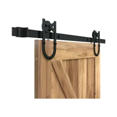 Sistem glisant pentru usi, kit usa culisanta, ghidaj superior 200 cm, 2 role, opritoare, otel, negru