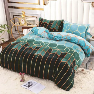 Lenjerie pat dublu, Super Pufoasa COCOLINO, 4 piese, Verde, Forme Geometrice