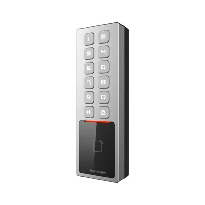 Cititor de proximitate cu tastatura Hikvision DS-K1T805MBWX, M1 card, RS-485 and Wiegand (W26, W34), network interface, Wi-Fi, a