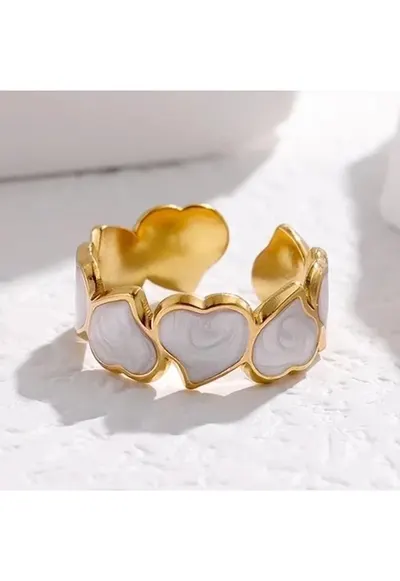 Inel auriu - reglabil - din otel inoxidabil - suflat cu aur 18k - forma de inimioare - Pepita C8