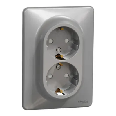 Sedna Design, Priza dubla 2P+E, cu obturatoare, aluminiu