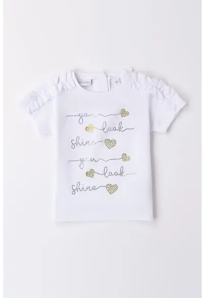 Tricou cu aplicatii din strasuri - Alb/Auriu/Argintiu