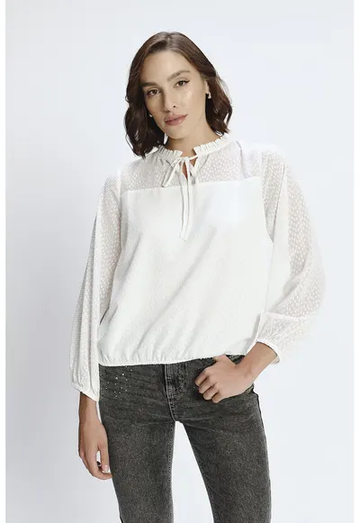Bluza cu maneci trei sferturi - Alb murdar