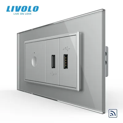 Intrerupator tactil simplu control telecomanda RF + priza dubla USB, 4M, cu rama sticla Gri