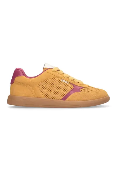 Pantofi sport de piele intoarsa si model perforat - Fucsia/Portocaliu mandarina/Caramel