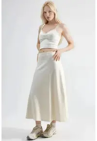 Fusta Midi Textil - Natural - 50% bumbac - 50% poliester