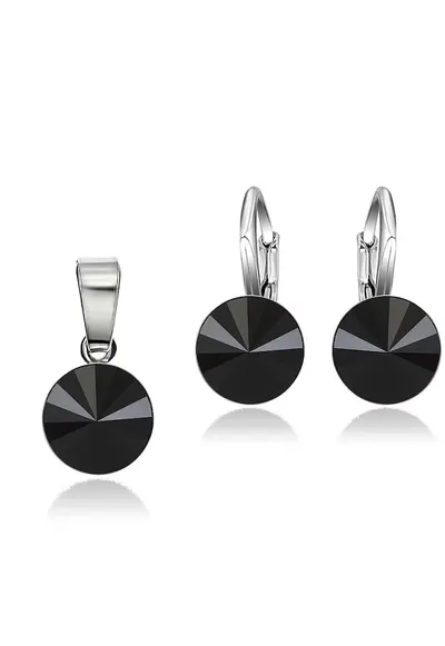 Set Argint 925 placat cu rodiu cu cristale Swarovski® Rivoli 8mm LRS - Negru