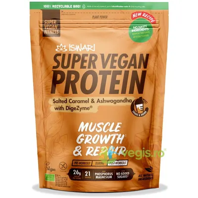 Proteina Super Vegan Potrivita dupa Efort cu Caramel Sarat (Format Mediu) fara Gluten Ecologica/Bio 875g