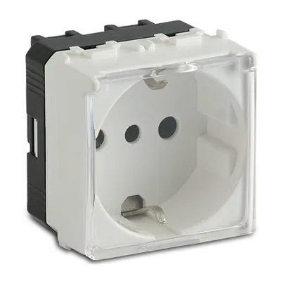 Priza schuko, P30 2P+T, 16A, IP40 cu capac, 2 module, alb