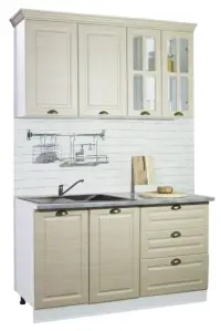 Set bucatarie SQUARE 140 cm, 4 corpuri, cu sertare, blat termorezistent, fronturi MDF, fag rustic