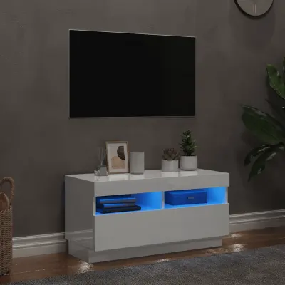 vidaXL Comodă TV cu lumini LED, alb extralucios, 80x35x40 cm