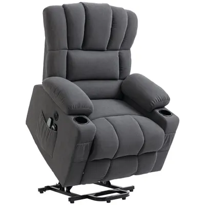 HOMCOM Fotoliu electric cu sistem de ridicare Power Lift, funcție de masaj și încălzire, conectori USB, suporturi pentru pahare, Gri închis | Aosom Romania
