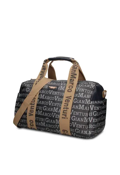 Geanta duffle de piele ecologica cu buzunare exterioare Lunaria Chic - Negru