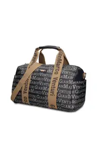 Geanta duffle de piele ecologica cu buzunare exterioare Lunaria Chic - Negru