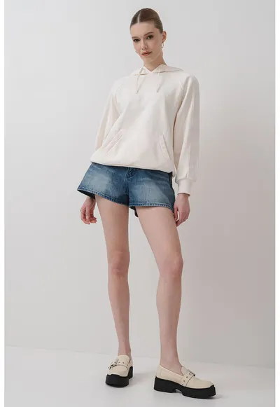 Hanorac din bumbac cu maneci raglan - Crem