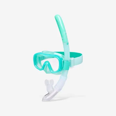 Kit scufundare mască anti-aburire și tub supapă snorkeling 100 Verde Copii