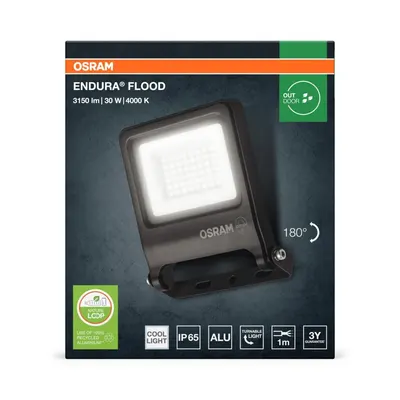 Proiector LED OSRAM ENDURA FLOOD, 30W, 220-240V, 2700 lm, lumina neutra(4000K), IP65, 193x170x39mm, aluminiu, Gri