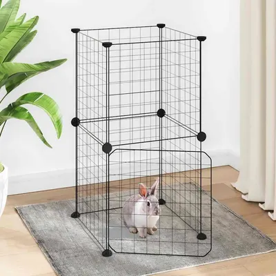 vidaXL Cușcă animale de companie cu ușă, 8 panouri, negru 35x35x70cm oțel