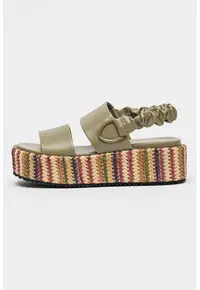 Sandale wedge din piele ecologica Opal - Violet/Verde aquamarin
