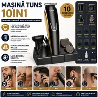 Masina de Tuns Barba si Parul 10 in 1, Autonomie 60 min, Nas, Urechi, Suport, Acumulator