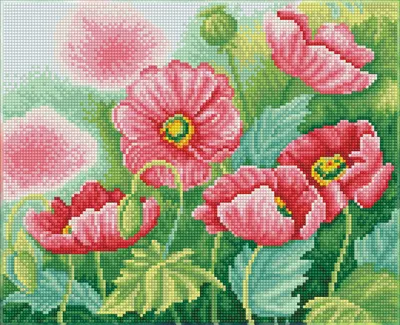 Tablou cu diamante – Flori de mac, 30 x 37 cm