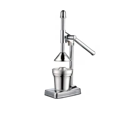 Storcator manual pentru fructe tip presa din inox cu recipient si strecuratoare inclusa argintiu