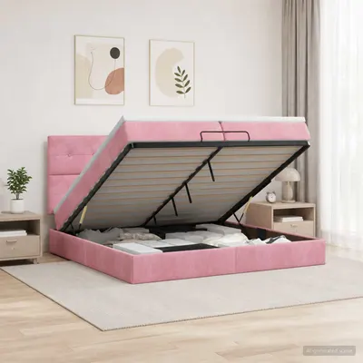 vidaXL Pat ottoman cu saltea cu headboard Roz 200 x 200 cm Catifea