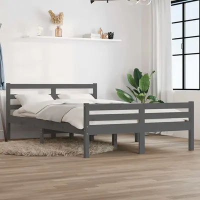 vidaXL Cadru de pat, gri, 140x190 cm, lemn masiv de pin