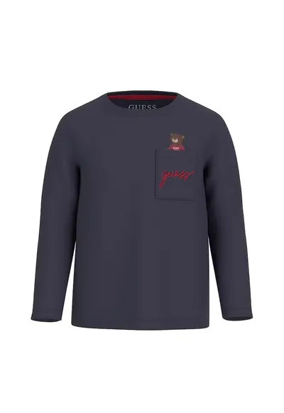 Bluza din bumbac cu buzunar pe piept - Albastru prafuit
