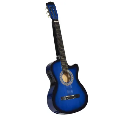 HOMCOM Pachet chitară electrică kit chitară electrică cu husă, curea, corzi, plectre, cablu, 96,5x35,8x8,5cm, albastru și negru | Aosom Romania
