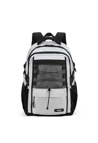 Rucsac unisex cu buzunare multiple si compartiment pentru sticla de apa - Gri deschis