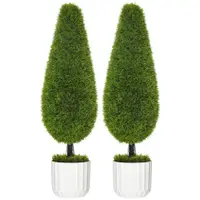 Set 2 Plante Artificiale cu Ghiveci de Ø12x16 cm, Muschi si Ciment, Plante Artificiale de 90cm din PE si Plastic, Verde-Alb HOMCOM | Aosom Romania