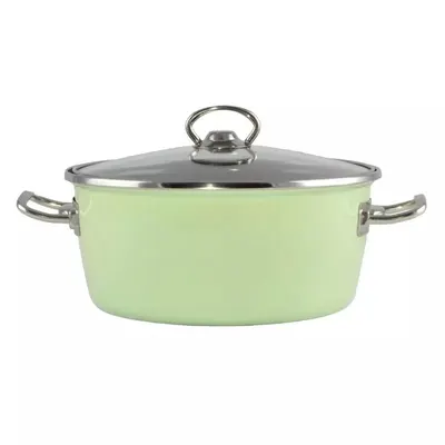 Oala Emailata cu Capac din Sticla, Green Elite, 20 cm, 2.5 l, Perfect Home