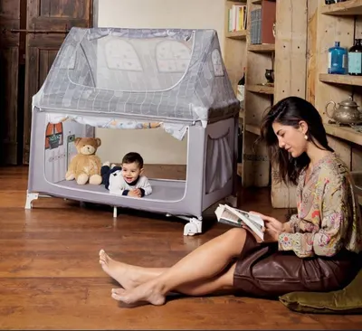 Patut Daily Dolci Sogni Beige pliabil, cu 2 nivele, saltea si geanta de transport incluse, usita cu fermoar, standard European EN 716-12