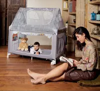 Patut Daily Dolci Sogni Beige pliabil, cu 2 nivele, saltea si geanta de transport incluse, usita cu fermoar, standard European EN 716-12