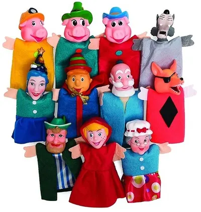 Set de păpuși de mână Nowa Szkola - Cu personaje din 3 basme, 11 piese