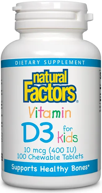 Vitamin D3 For Kids, 400 IU, 100 tablete, Natural Factors