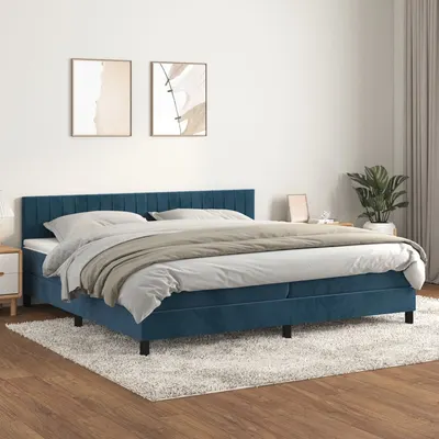 Gossi pat box spring cu saltea, albastru inchis, 200x200 cm, catifea